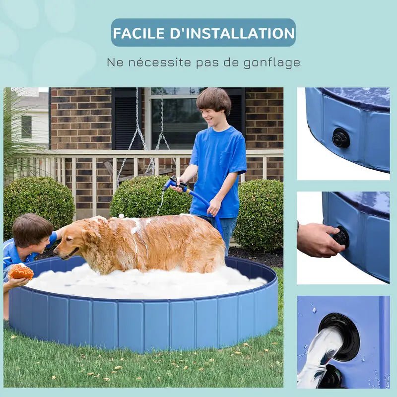 Dog Pool Foldable Pvc Basin Non-Slip Easy to Clean Diameter 80 Height 20 cm Blue - My Store